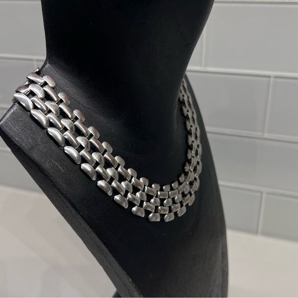 Panther Link / 5 Row Brick Link Chain Collar Necklace 17.5” - Picture 5 of 16